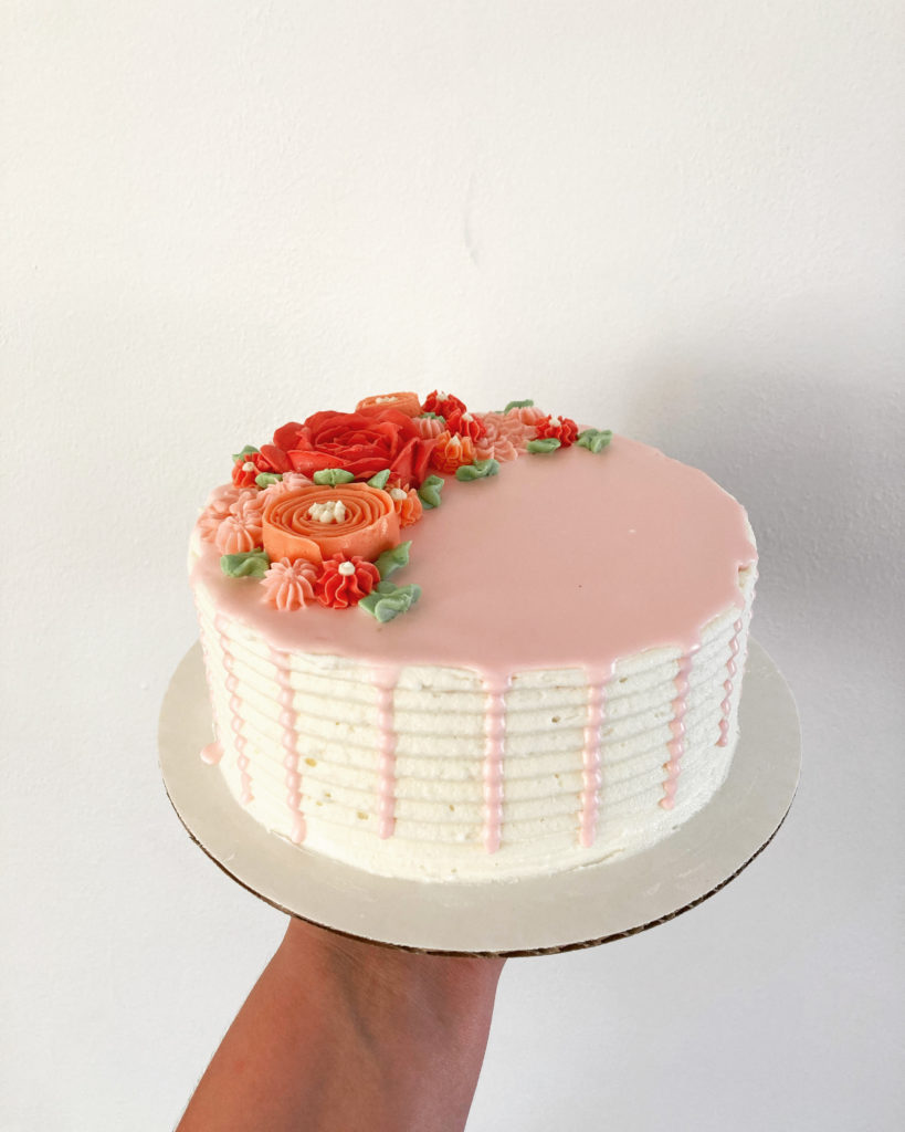 Pink cake with flowers