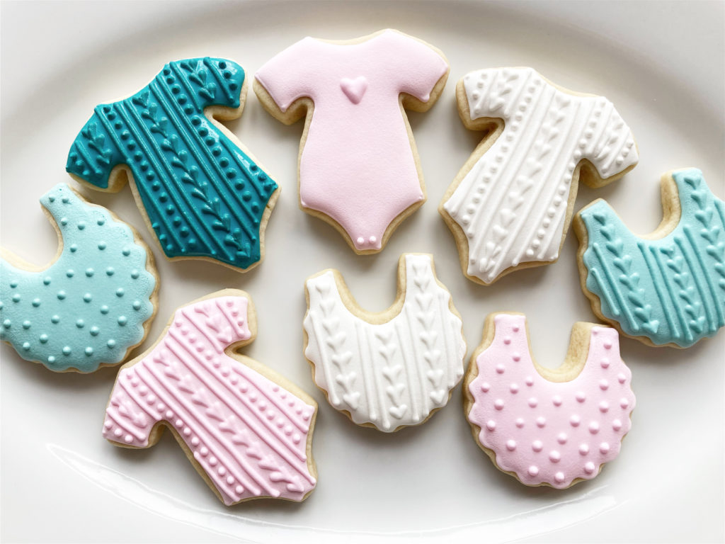 Baby shower royal icing cookies in the winter