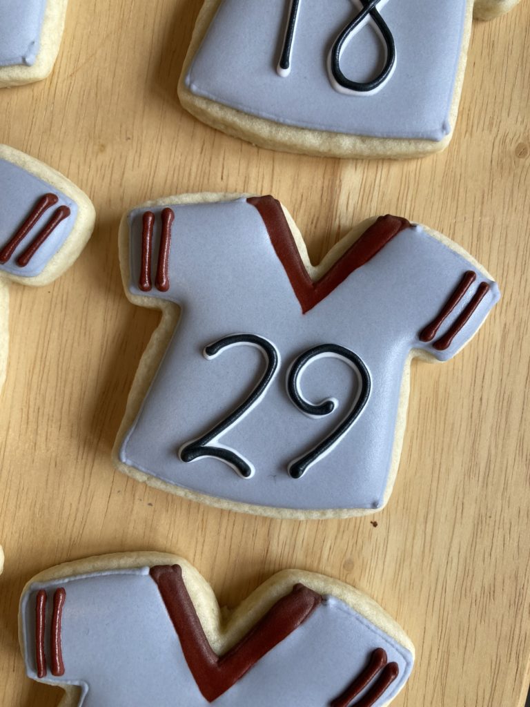 Manhiem Barons football jersey royal icing cookies