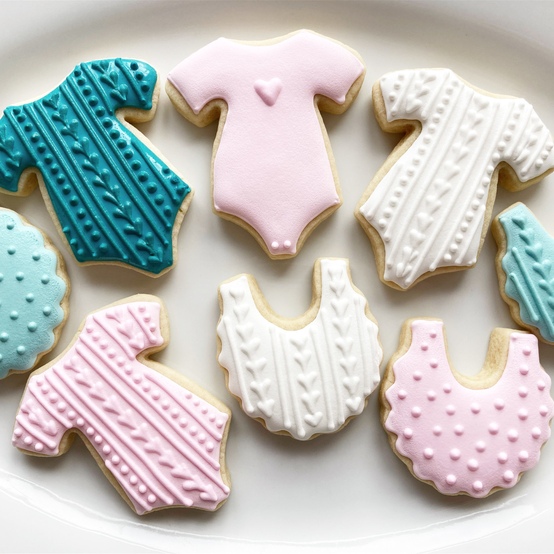 Baby shower royal icing cookies in the winter