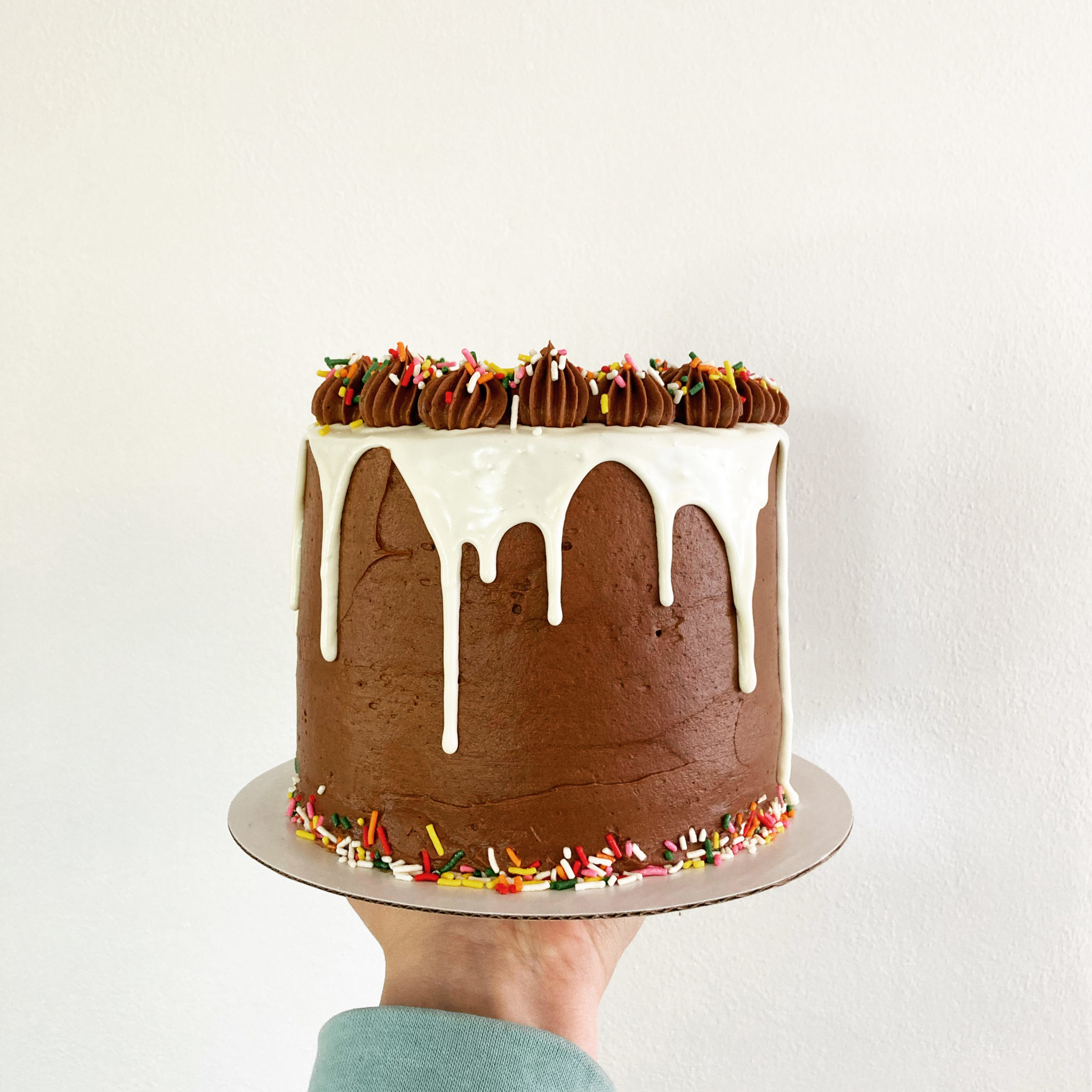 Chocolate cake with white drip