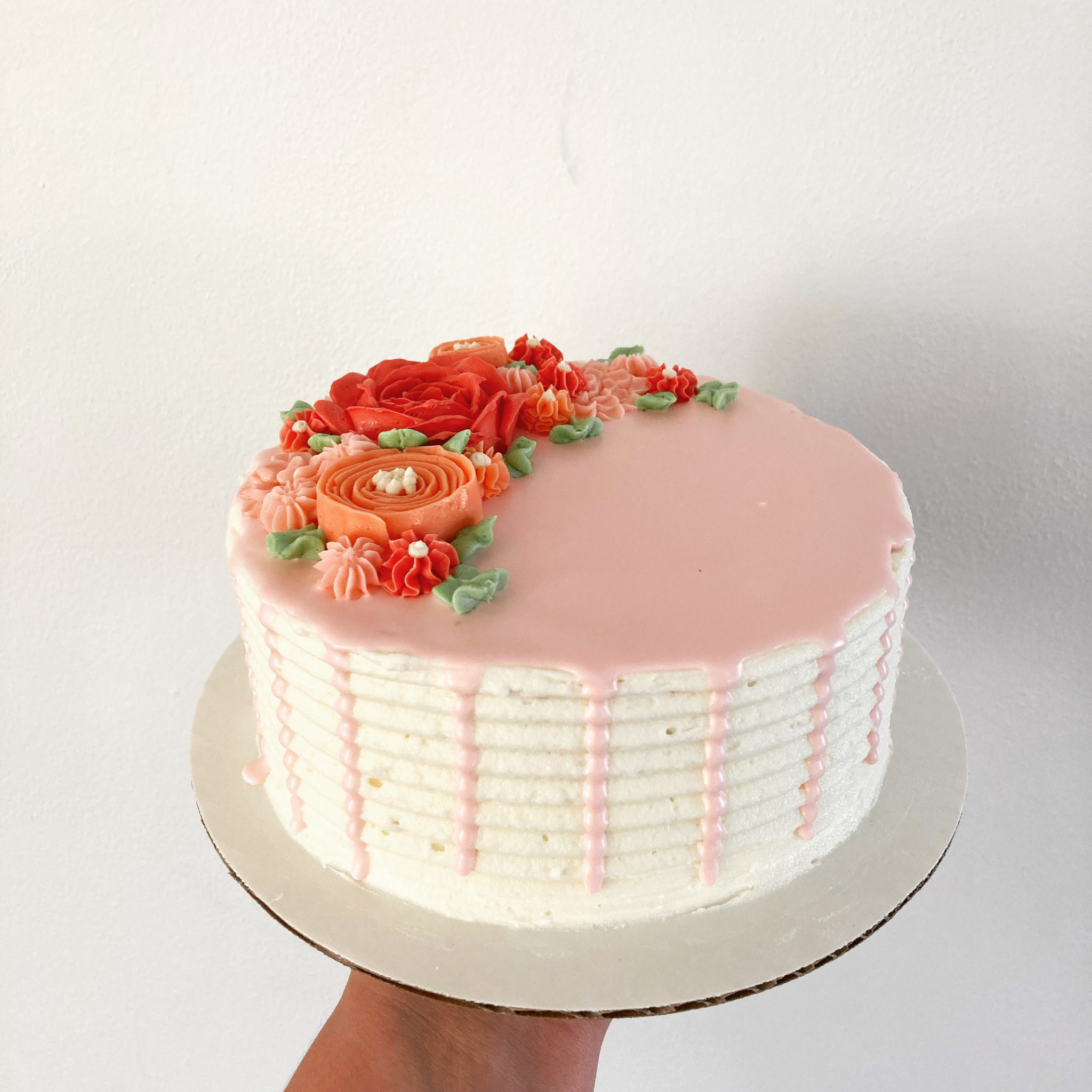 Pink cake with flowers